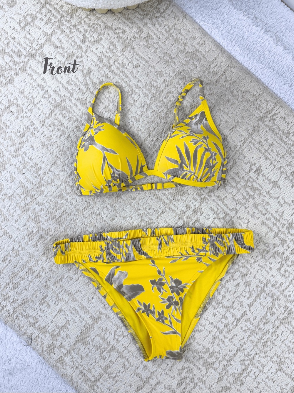 Gianni Bini Yellow and Gray Floral Bikini Top